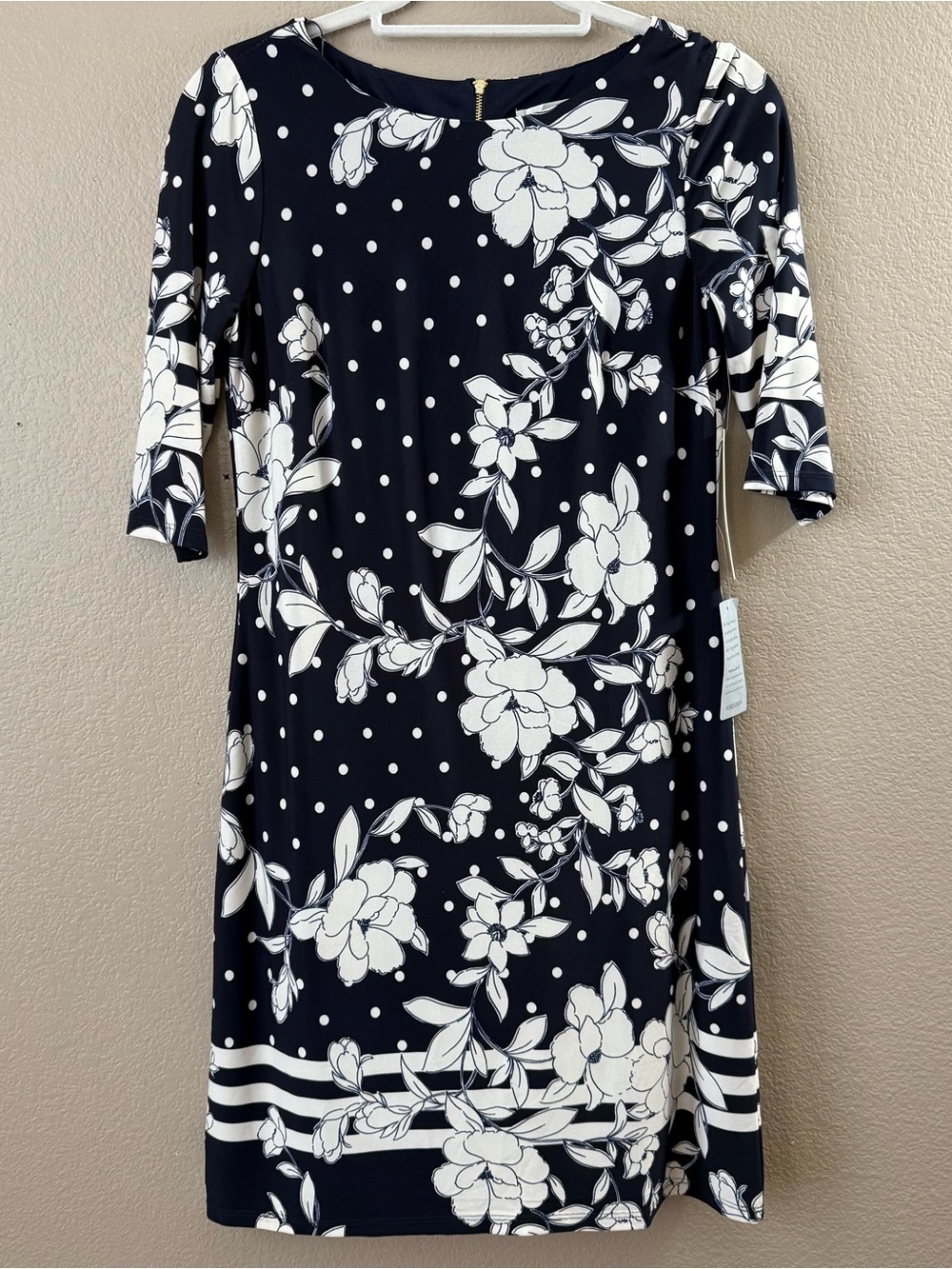 Eliza J Navy and White Floral & Polka Dot Midi Dress